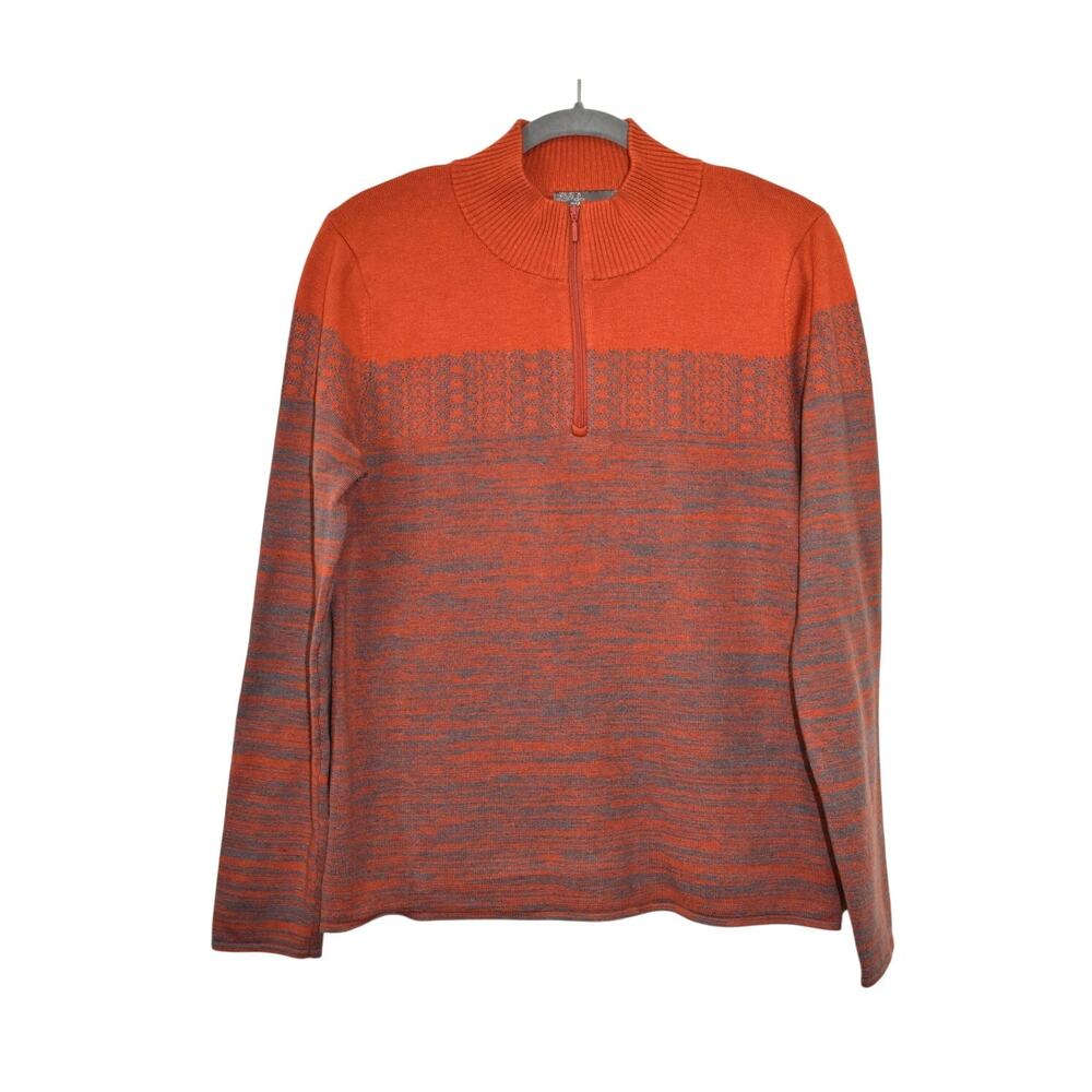 prAna Rosalia Sweater Sz Large Skiing Women's Orange Gray Quarter Zip W23170160